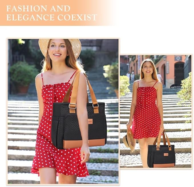 Lunch Bag Lunch Box Women - Leakproof Insulated Lunch Cooler Bag for Women - Large Lunch Tote Bags Adults, Brown Black