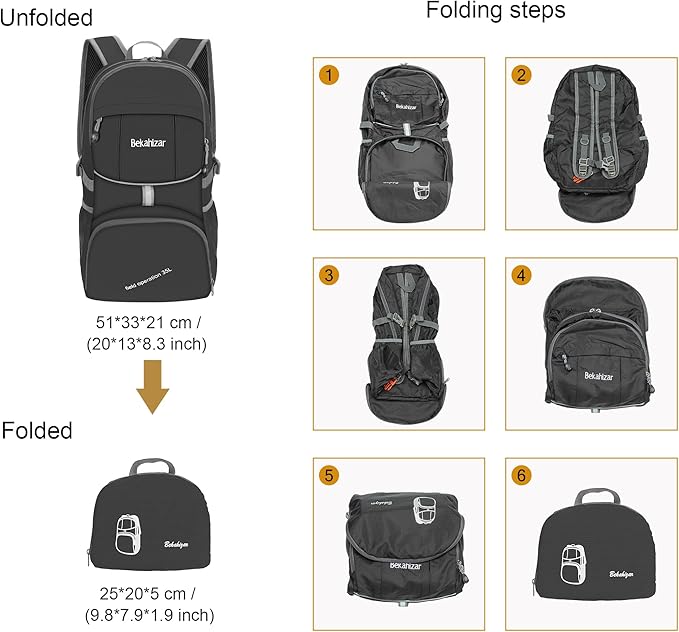 35L Lightweight Backpack Foldable Hiking Daypack Packable Travel Day Bag for Men Women Outdoor Walking Camping