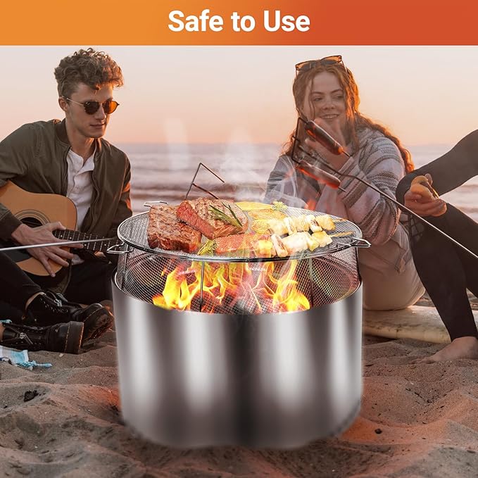 Uniflasy Fire Pit Shield and Cooking Grate for Solo Stove Yukon 27",304 Stainless Steel Spark Screen Cooking Grate for Backyard & Outdoor Fire Pits,Fire Pit Accessory Kits for Solo Stove Yukon