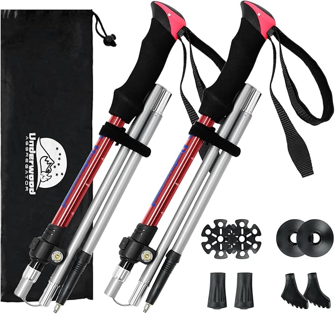 Trekking Poles Collapsible Hiking Poles - 2 Pack Aluminum Hiking Sticks, Lightweight Walking Sticks for Seniors, Men, Women Balance, Tri-Fold Walking Poles for Backpacking by Underwood Aggregator