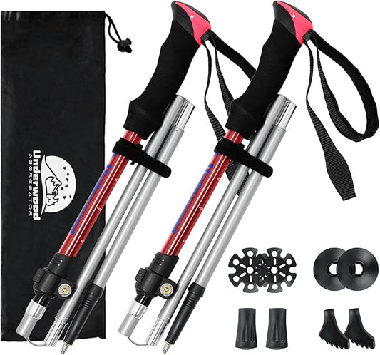 Trekking Poles Collapsible Hiking Poles - 2 Pack Aluminum Hiking Sticks, Lightweight Walking Sticks for Seniors, Men, Women Balance, Tri-Fold Walking Poles for Backpacking by Underwood Aggregator