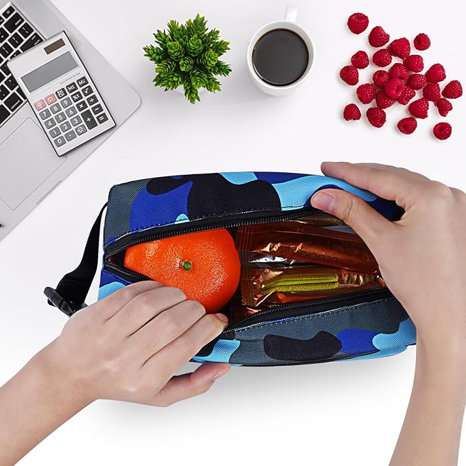 Cerbonny Small Insulated Cooler Bag, Freezable Lunch Bag for Work School Travel, 2.2L, Blue Camo