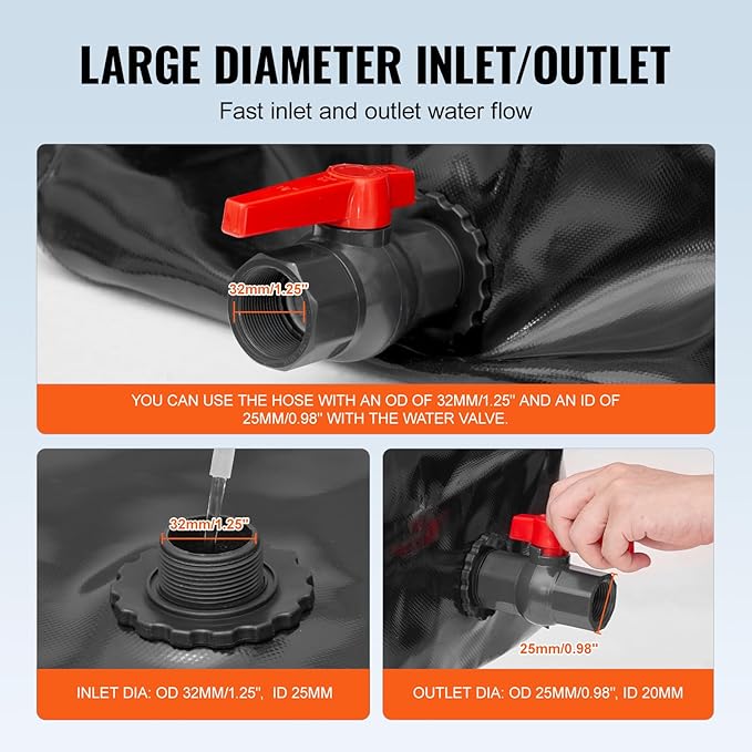 VEVOR 240L/63.4 Gallon Water Storage Bladder, Portable RV Water Tank, 1000D PVC Collapsible Water Storage Containers, Soft Water Storage Bag, Water Bladder,Camping, Emergency Water