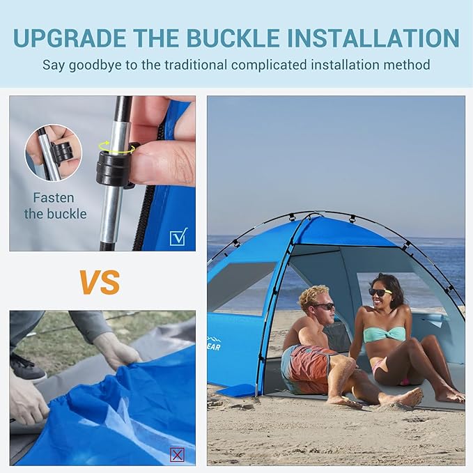 Elegear Beach Tent Sun Shelter with Canopy, 4-5 Person Pop Up Beach Tent Cabana, Easy Setup UPF 50+ UV Protection Portable Lightweight Double Silver Coating Sun Shade Shelter - Dark Blue