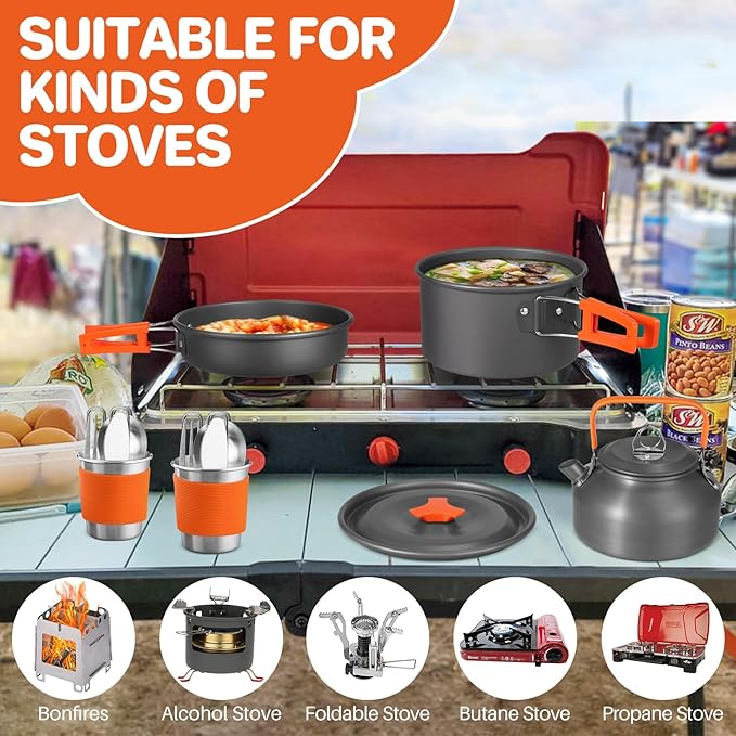 FUNYKICH Camping Pots and Pans Set, Non-Stick Camping Cooking Set, Lightweight Camping Cookware with Storage Bag for Camping, Backpacking, Outdoor Cooking & Picnic