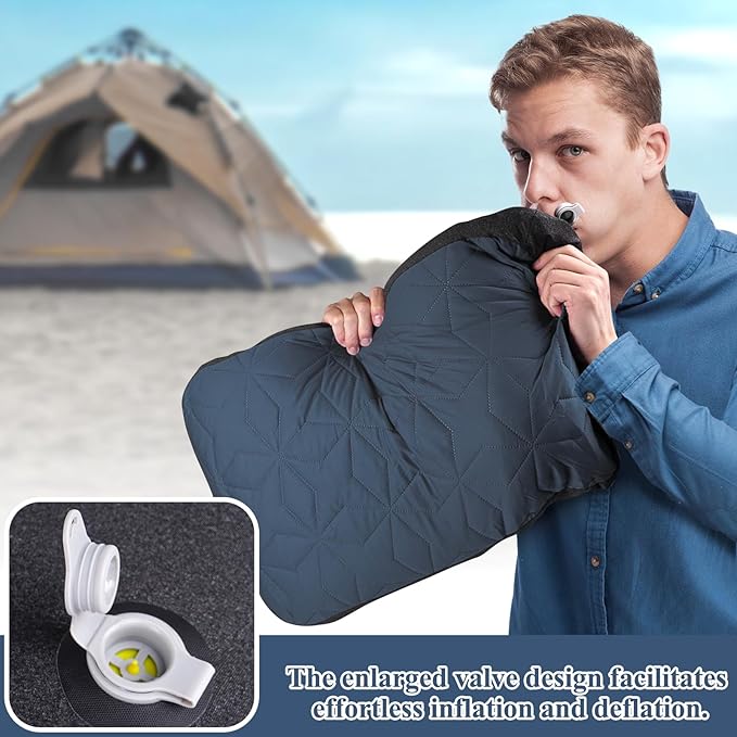 Camping Pillow with Removable Cover Large Size 24“ x 15" - Ultralight Inflatable Pillow for Camping Lightweight, Ergonomic and Washable for Camping, Hiking, and Travel Gray