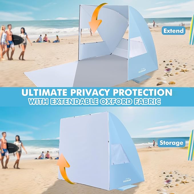 Elegear Beach Tent Sun Shelter for 4/5 Person, 1 Second Setup Pop Up Beach Tent with UPF 50+ UV Protection, Beach Umbrella Portable Double Silver Coating Beach Cabana Canopy Sun Shade Shelter - Blue