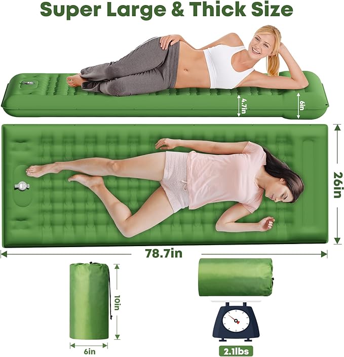 Sleeping Pad 4.7" Extra Thick, Upgraded Reinforced Support Structure with Built-in Foot Pump and Pillows Portable Camping Air Mattress Bed for Tent Backpacking Hiking
