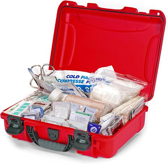NANUK 910 Waterproof First Aid Box Empty – Durable, Medical First Aid Organizer Case, IP67-Rated, Dustproof, Impact-Resistant, and Floats (7.4" x 4.9" x 3.1") – Red