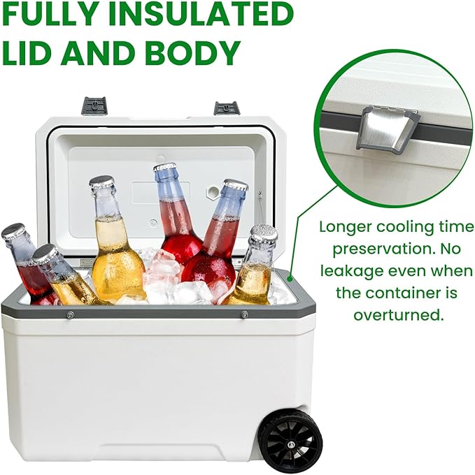 34-127 Quart Insulated Portable Cooler with Heavy Duty Wheels Keeps Ice for up to 5 Days, Great for Drink, Beach, Camping, Tailgating, Sports, & More