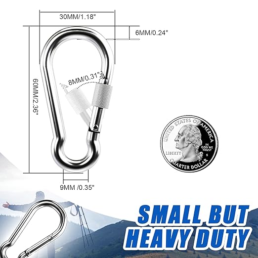 KINLINK 15 Pack Screw Locking Carabiner, 2.36 inch Heavy Duty Carabiner Clips, 304 Stainless Steel Small Caribeener Clips, Caribiniers for Outdoor Camping, Swing, Hammock, Hiking, Quick Link
