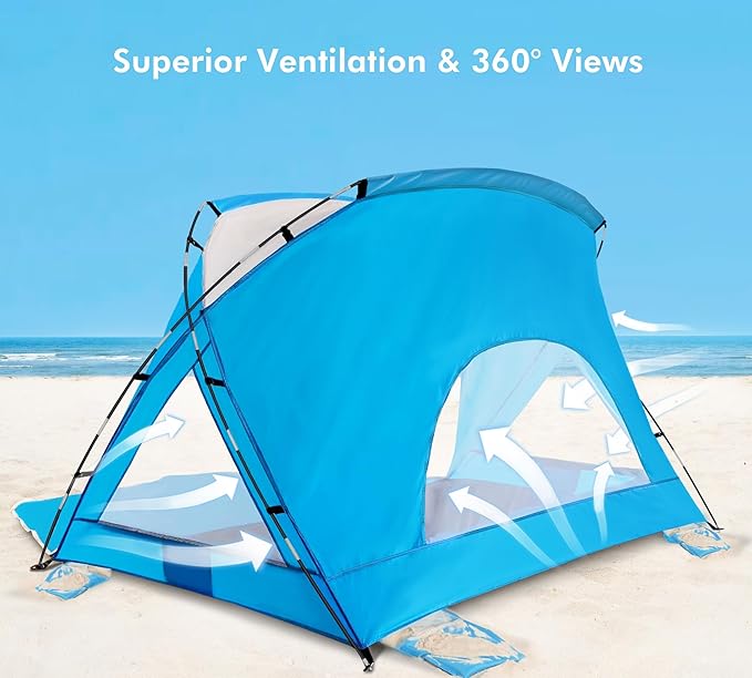 Calen Beach Tent,Beach Canopy Shade Tent with UPF50+UV Protection for 3/4-4/5-6/8 Person, Waterproof Portable Easy Setup Beach Sun Shelter Tent for Outdoor Adventures,Camping,Picnics with Carrying Bag
