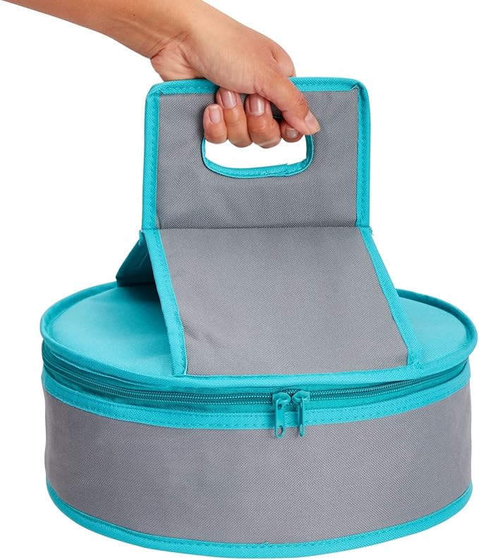 Insulated Round Thermal Casserole Food Carrier for Lunch, Lasagna, Potluck, Picnics, Vacations - Teal and Grey