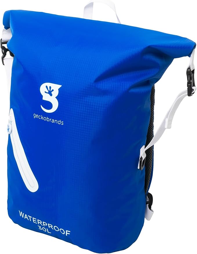 geckobrands Lightweight 30L Waterproof Backpack - Lightweight Watertight Outdoor Bag Hiking Traveling Light Water Activities