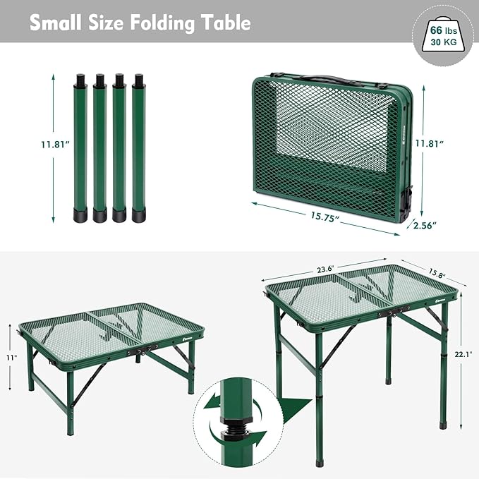 Small Folding Table, Easy for Storage, Compact and Portable Picnic Table for Grill, Outdoor Camping, Garden, Patio, Dining, BBQ, Party, Market, 2Ft (Small, Green)