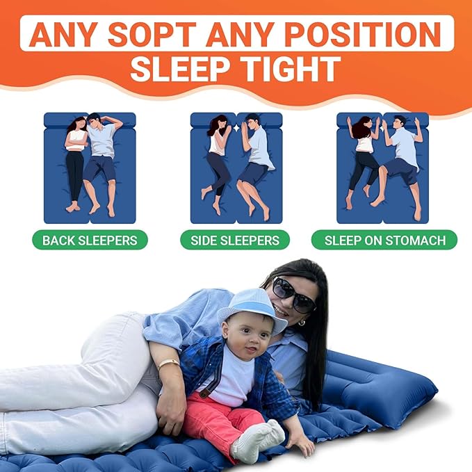 KingCamp Self Inflating Camping Mattress with Built-in Foot Pump, Connectable Durable Inflatable Sleeping Mat with Pillow, Compact Camping Air Mattress for Hiking