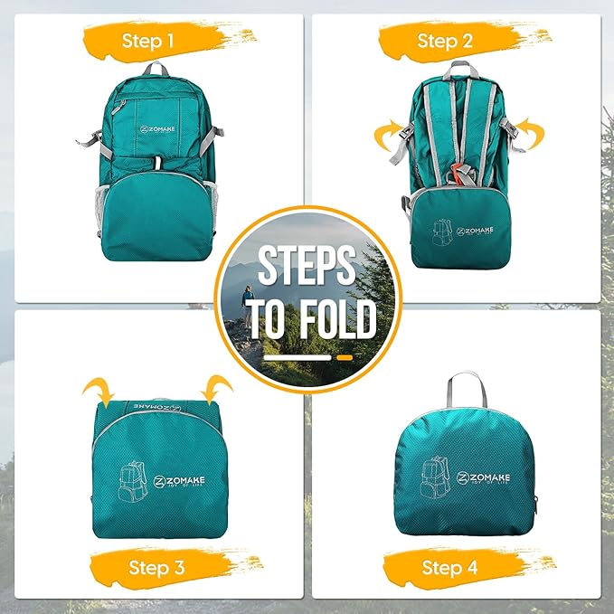 ZOMAKE Lightweight Packable Backpack 35L, Light Foldable Backpacks Water Resistant Collapsible Hiking Bag, Compact Folding Day Pack for Travel Camping(Lake Green)
