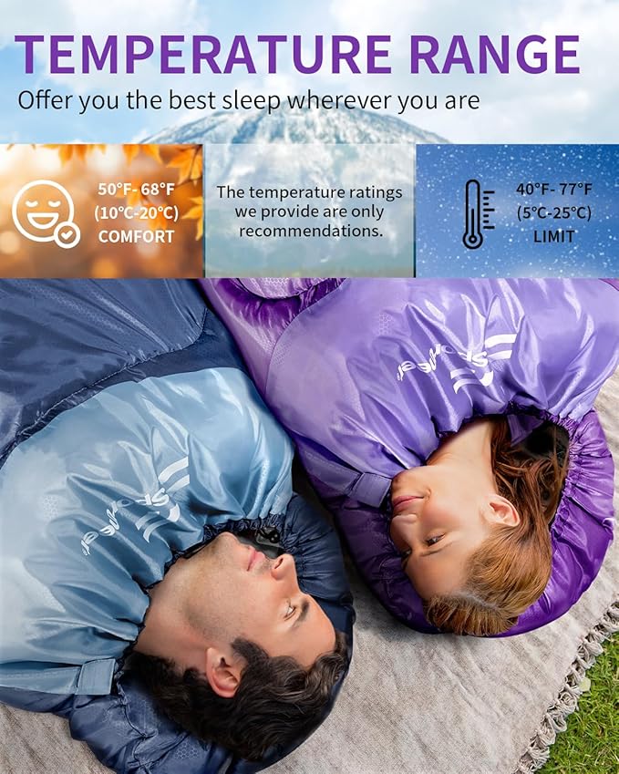 Sportneer Sleeping Bags for Adults, Warm & Cold Weather Sleeping Bag for Adults Kids Boys Girls - Lightweight Compact Camping Gear Equipment, Traveling, Backpacking, Hiking