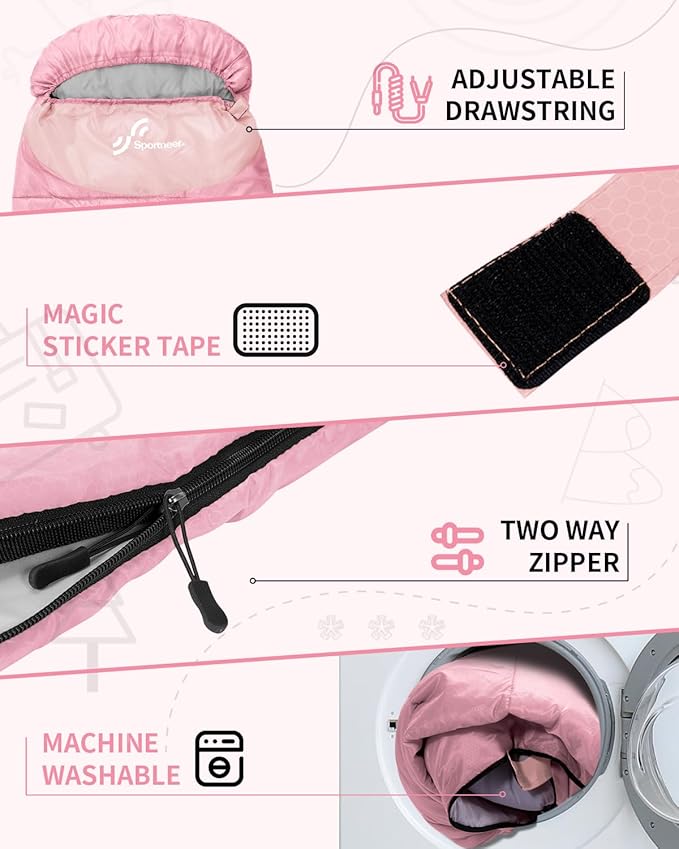 Sportneer Sleeping Bags for Adults, Warm & Cold Weather Sleeping Bag for Adults Kids Boys Girls - Lightweight Compact Camping Gear Equipment, Traveling, Backpacking, Hiking