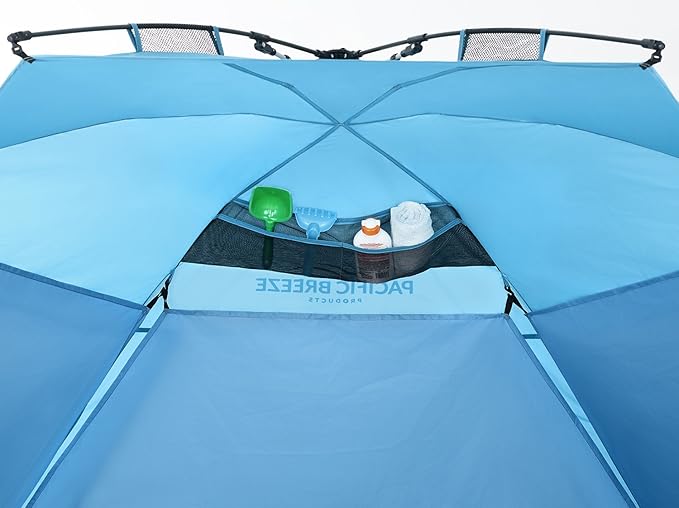 Pacific Breeze Easy Setup Beach Tent, SPF 50+ Pop Up Beach Tent Provides shelter from The Sun for 4+ People