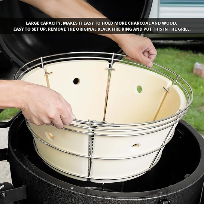 onlyfire Charcoal Firebox Set, Stainless Steel Charcoal Ash Basket with Heat Deflector for Char-Griller Akorn Kamado Kooker Charcoal Grill