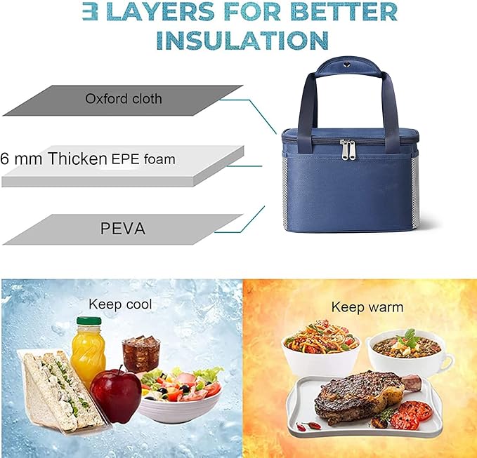 Yansanido 6L Thickened Blue Reusable Insulated Lunch Bag for Women and Men Travel Picnic and Lunch Box (Small, Blue)