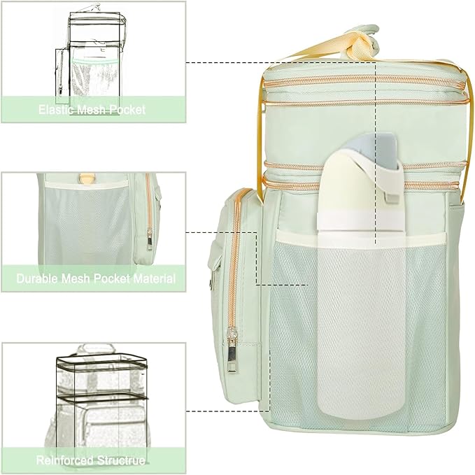 GLENKEY Expandable Lunch Box for Women, Double Deck Large Insulated Lunch Bag Leakproof Soft Cooler Bags Lunch Cooler for Adults Work Office Flight Travel, Green
