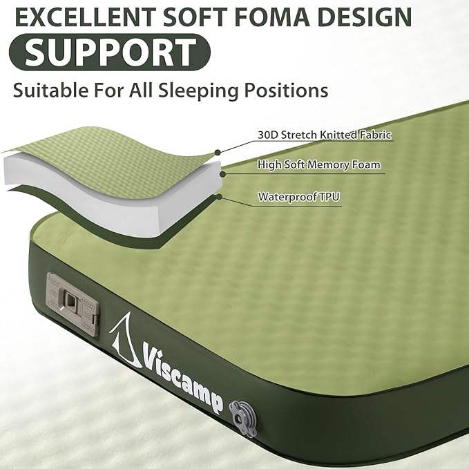 Self Inflating Camping Sleeping Pad, 4" Memory Foam Camp Pad Self Inflating Mattress Sleeping Pad Camp Mat for Camping(Green)