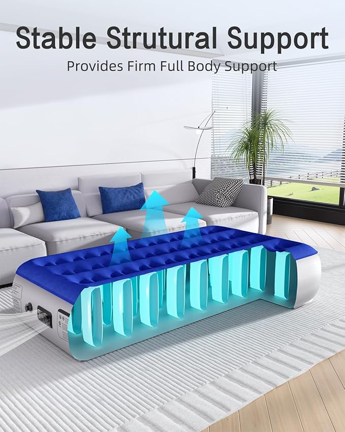 Twin Air Mattress with Built in Pump Luxurious Comfort Raised Inflatable Mattress Twin Airbed Blow Up Mattress for Home and Guests 75"*39"*13" Air Bed 2 Minutes Fast Inflate/Deflate 330 lbs Max