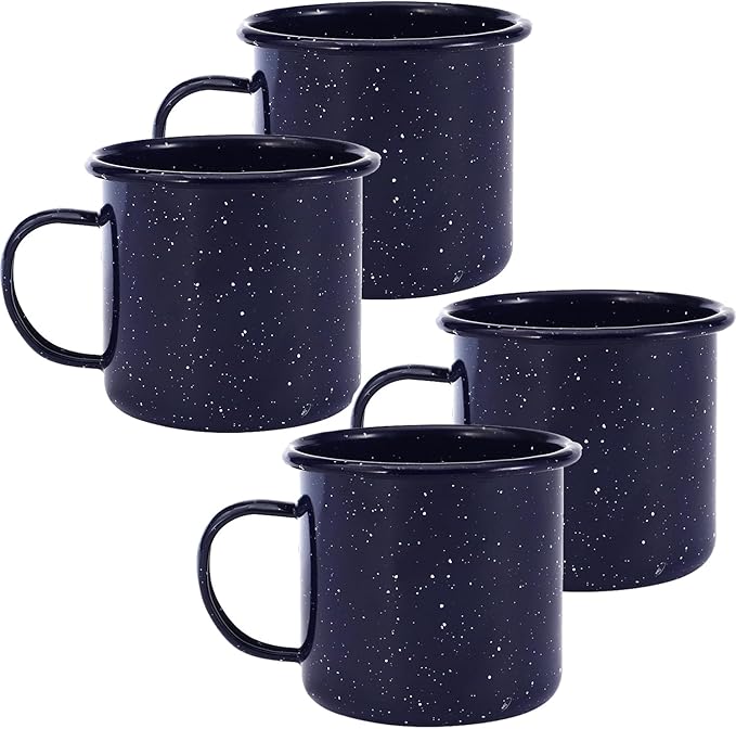16oz Outdoor Camping Mugs- Enamel Camping Mugs-Enamel Coffee Tea Camping Cup Mugs-Coffee Tea Cups for Camping Fishing Picnic Hiking Home Office, Portable & Reusable (Blue-4 pcs)
