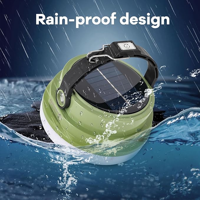 Solar Camping Lantern Rechargeable, 2-in-1 10000mAh Rechargeable Camping Light and Phone Charger for Hiking,Travel - Emergency Hanging Light for Hurricane, Power Outage, 200W, Green