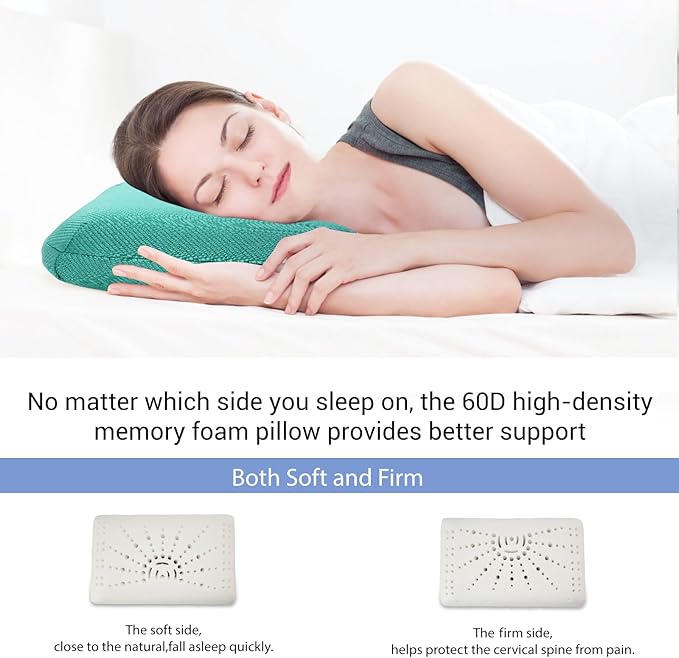 Memory Foam Camping Pillow, Travel Pillow,Small Pillows with Travel Storage Bag, Camping Pillow for Backpacking, Double-Layered Pillow Cover (Emerald Green)