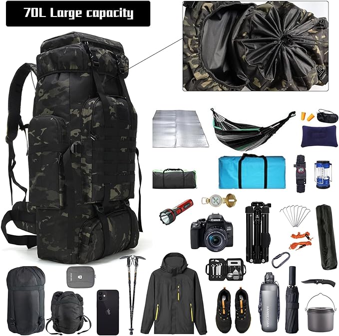 Hiking Backpack for Men 70L/100L Camping Backpack Military Rucksack Molle 3 Days Assault Pack for Climbing