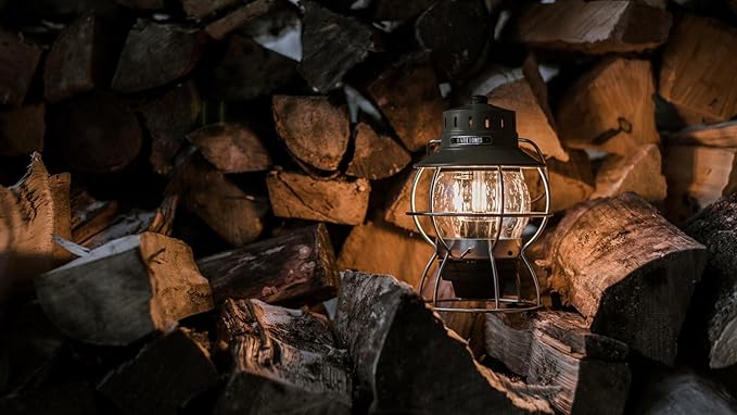 Barebones Railroad Lantern – Olive Drab, Vintage-Inspired LED Camping Lantern with Rechargeable Battery – Adjustable Brightness Outdoor Light for Camping Gear, Backyard, and Home Decor