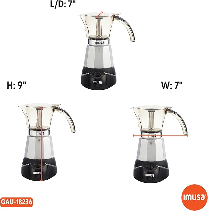 Imusa 6 or 3cup Electric Espresso Maker, Silver