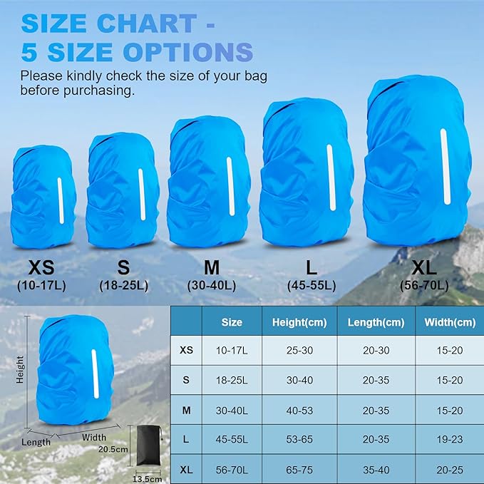 LAMA 2 Pack Waterproof Rain Cover for Backpack, Reflective Rucksack Rain Cover for Anti-dust/Anti-Theft/Bicycling/Hiking/Camping/Traveling/Outdoor Activities (1 Pcs Black + 1 Pcs Blue, M)