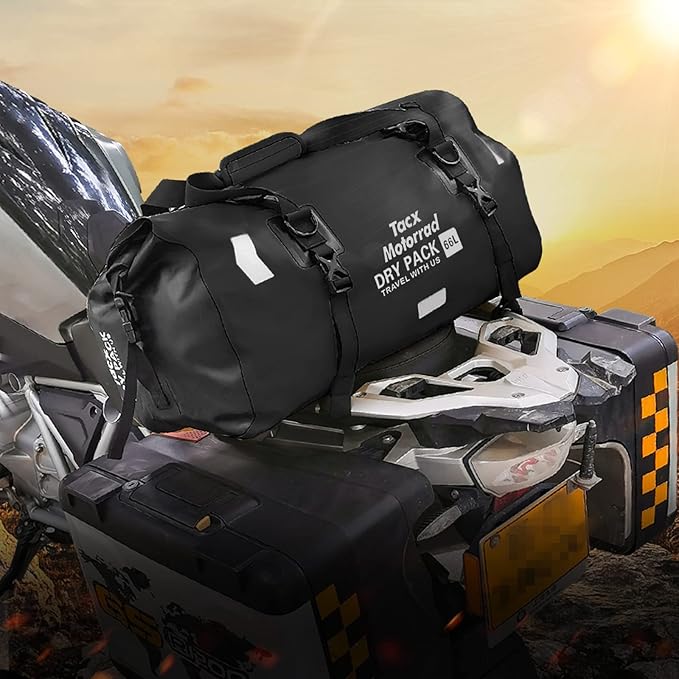 Waterproof Duffel Bag for Men/Women, Roll-top Dry Backpack Duffel Bag with Quick-fixed Straps, Motorcycle Tail Saddle Bag for Motorcycling, Rafting, Boating, Kayaking, Travel, 48L-Black