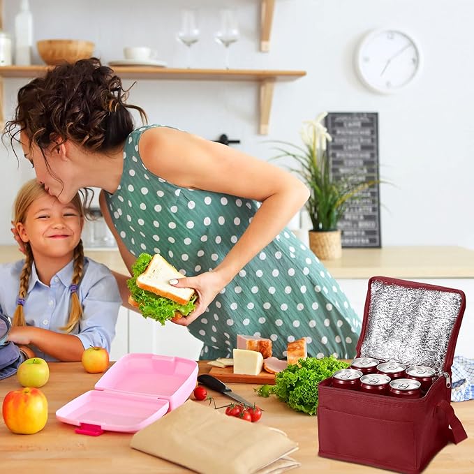 Nuogo 15 Pack Insulated Lunch Bags Bulk, Reusable Cooler Boxes, Leakproof Lunch Boxes Set, Waterproof Thermal Coolers, Insulated Beverage Bag for Women Men Work School Picnic Beach(Wine Red)