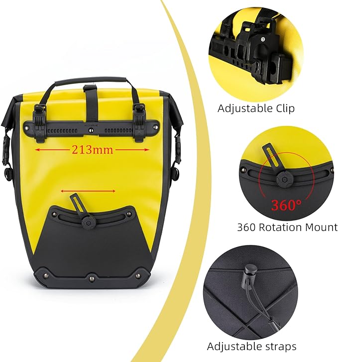 ROCKBROS Bike Pannier Waterproof 27L Large Capacity Bike Bag Rear Rack Bicycle Pannier Bag Waterproof for Grocery Touring Cycling Yellow*1