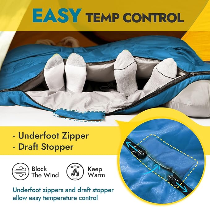 CANWAY Double Sleeping Bag Flannel for Adults Cold Weather Queen Size Two Person Sleeping Bags for Camping with 2 Pillows