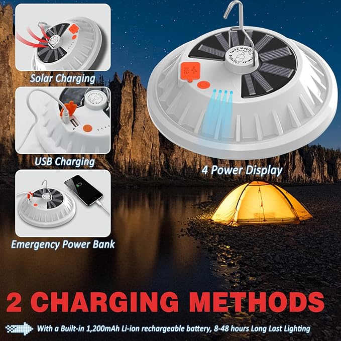 Solar Camping Lantern, BaishenglinMotor LED Solar USB Rechargeable Portable LED Lanterns Flashlights with Remote Control for Indoor Outdoor Home Emergency Power Outage Hurricane Supplies 2-Pack