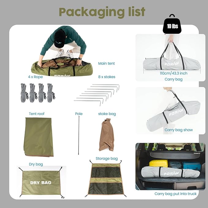 Camping Shower Tent Deluxe Changing Room Easy Set Up Privacy Shelter,Large Toilet Tent 2 Rooms with Floor Drain Design for Beach, Camping,Hiking with Stakes and Ropes for Stability