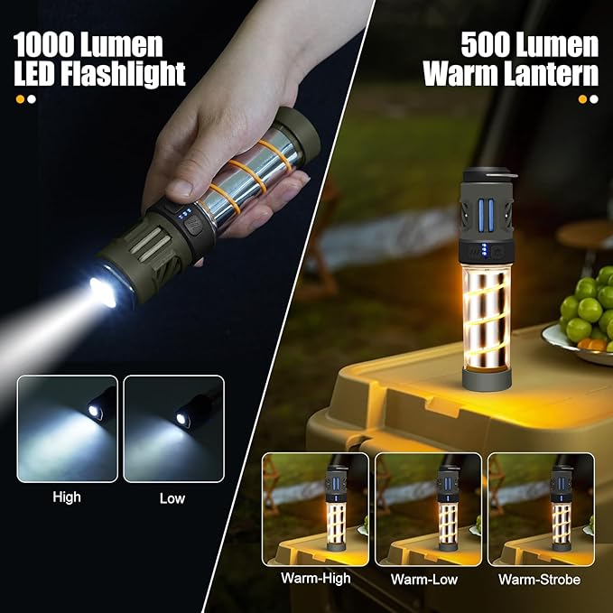 𝓜𝓸𝓼𝓺𝓾𝓲𝓽𝓸 𝓡𝓮𝓹𝓮𝓵𝓵𝓮𝓷𝓽,Buzz Defense Portable, Rechargeable Flashlight&Lantern Camping Lights with Dual-Heating,Magnetic Design, Buzz Repel Lantern Light for Patio Camping, 6 Refills