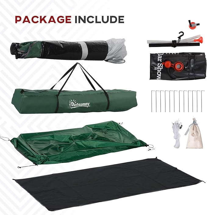 Outsunny Shower Tent, Pop Up Privacy Shelter for Camping, Dressing Changing Room, Portable Instant Outdoor Shower Tent Enclosure w/ 2 Rooms, Shower Bag, Floor and Carrying Bag