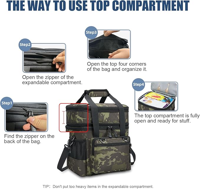 Insulated Lunch Box for Men/Women: Reusable Lunch Bag for Work Office Daytrip Picnic Beach - Leakproof Cooler Tote Bag Organizer for Adults - Black Camo