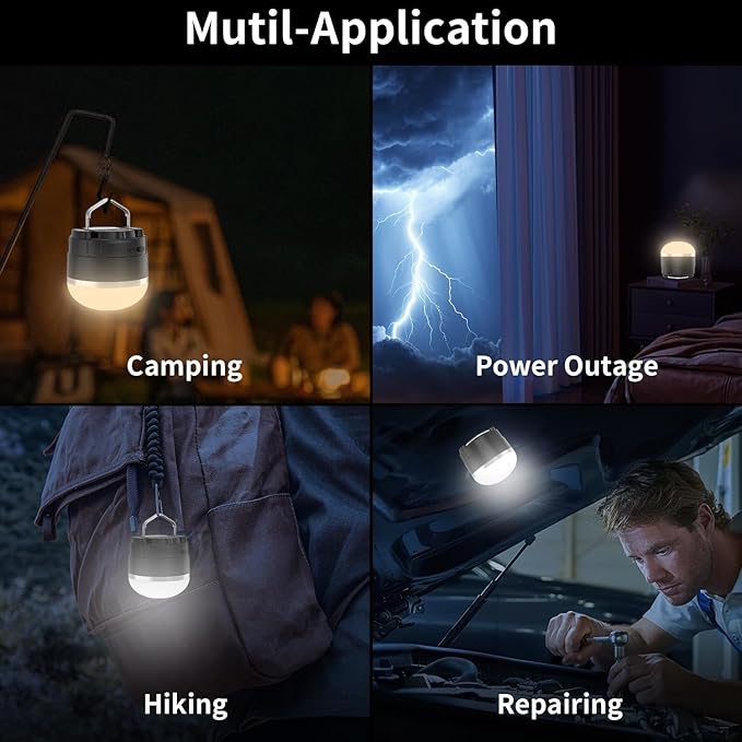 RGB LED Camping Lights Rechargeable - Tent Light with 13 Lighting Modes & Power Bank, IP65 Ultra Waterproof Dustproof Tent Lantern, Portable Tent Lights for Camping Hiking Fishing Emergency Outage