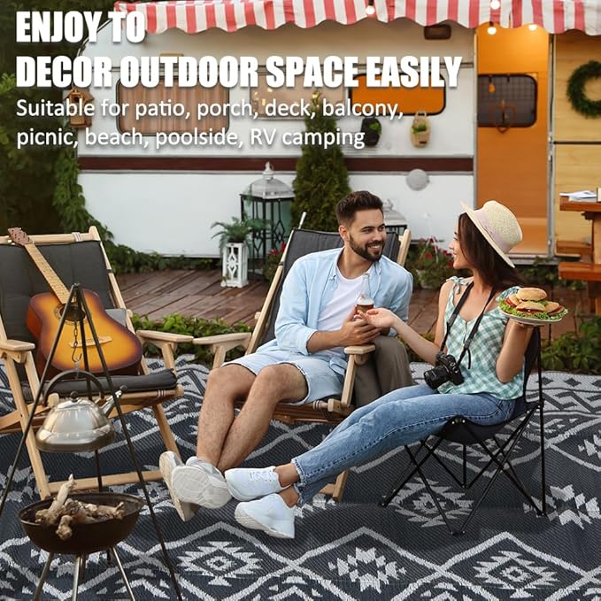 LILIOFFIC Outdoor Rug for Patio Clearance, 5'x8' Waterproof Plastic Patio Mat, Reversible Camping Rugs, Rv, Porch, Deck, Camper, Balcony, Backyard, Gray