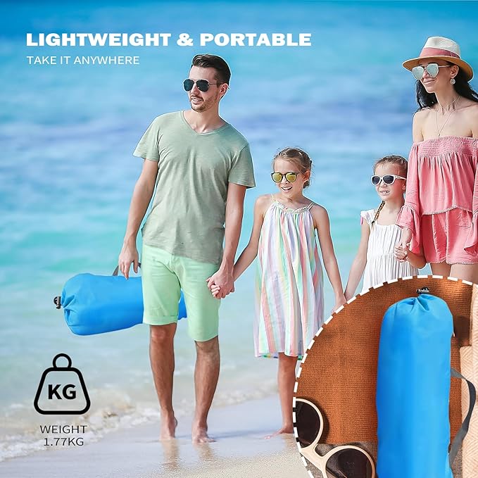 Beach Tent for 3-4 People, UPF50+ Sun Shelter with Breathable 3-Zipper Door Design, 8.0mm Reinforced Fiberglass Poles, Portable Shade Canopy for Beach & Camping (Blue)