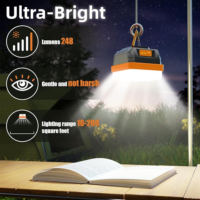 MARBERO 248LM Camping Lantern, LED Portable Lantern Tent Light, Emergency Power Bank, Survival Kits, Operated Lamp, for Camping, Power Outages, Hurricane, Hiking, Orange