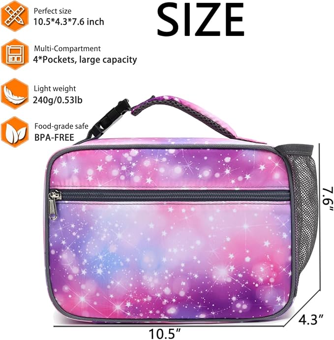 Insulated Lunch Box for School, Thermal Reusable Durable Freezable Lunch Bags for Kids Boys Girls Men Women - Small Soft Cooler Portable Lunch Tote Kit for Work Picnic Travel,Star